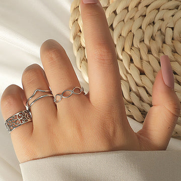 3pcs Fashion Jewelry Rings Set Hot Selling Metal Copper Hollow Round Opening Women Finger Ring For Girl Lady Party Wedding Gifts daiiibabyyy